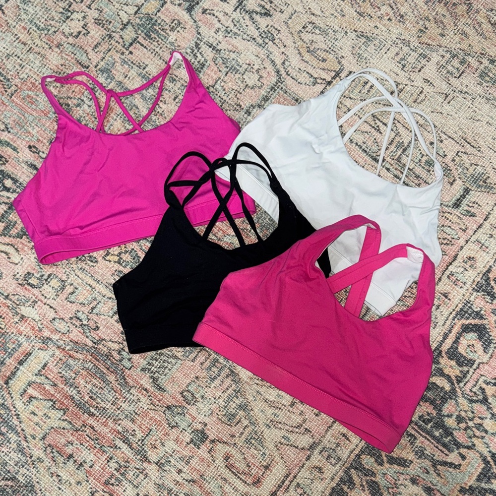 Strappy Sports Bra Set in Pink, White, and Black